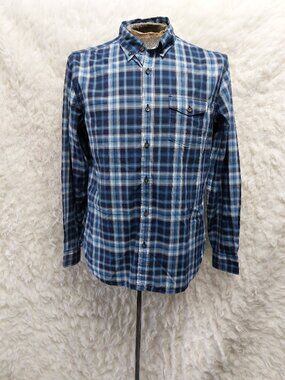 Lucky Brand Men's Blue Long-Sleeve Plaid Button-Front Shirt Single Chest Pocket